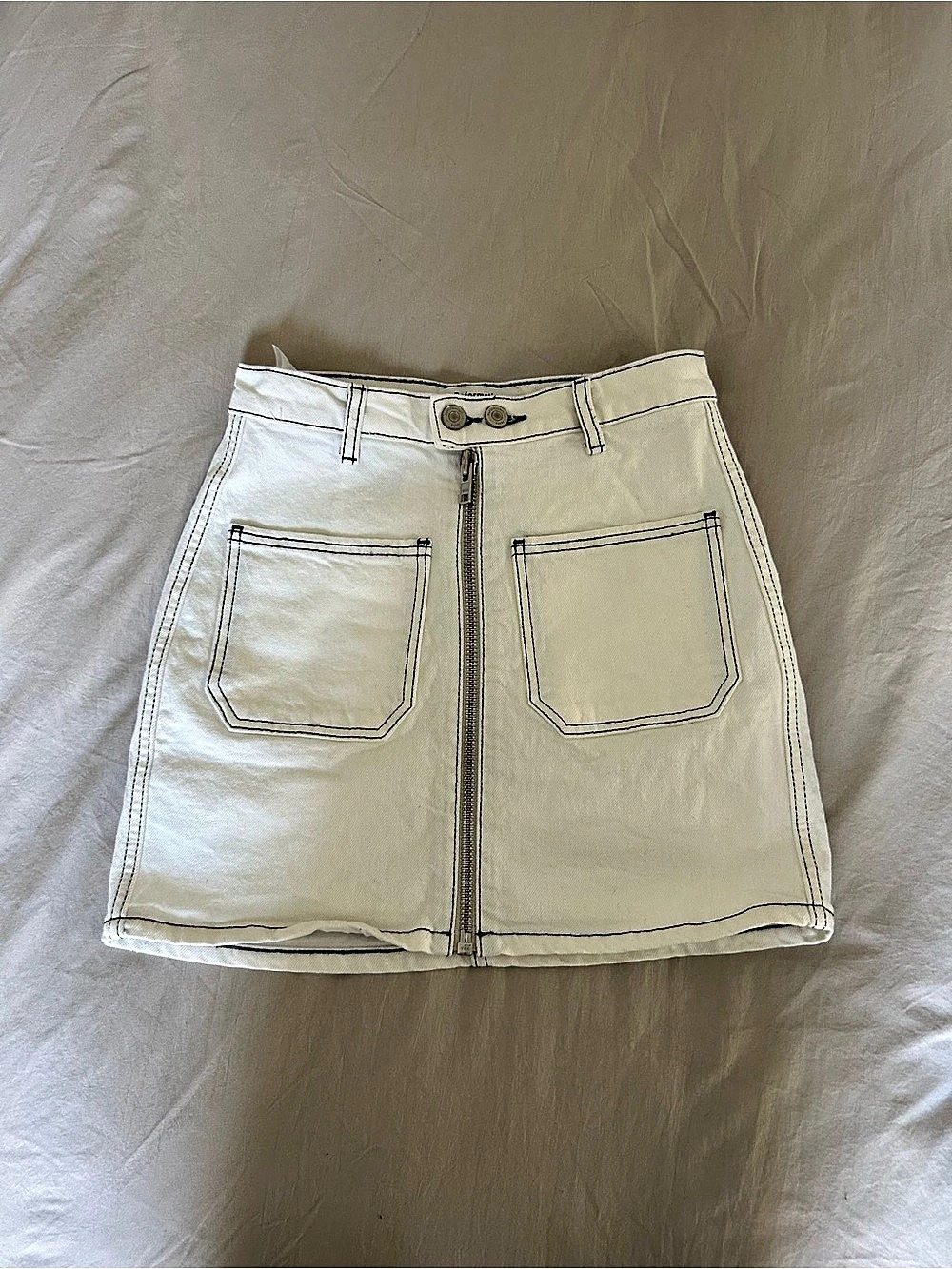 Reformation Anna Patch Pocket Denim Mini Skirt White Waist 24